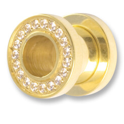 Flesh Tunnel - Threaded tunnel with crystals - Gold Line 316 L gold plated - 1 µm - 3 mm