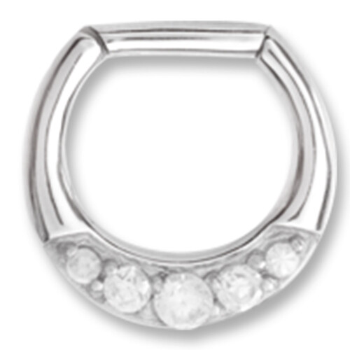 Septum clip ring - 316 stainless steel - 1,6 mm x 6 mm  - CZ white - 2 Pcs/Pack