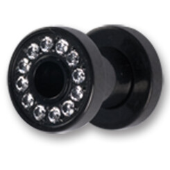 Flesh Tunnel - Black Steel 316 L -  with Crystals