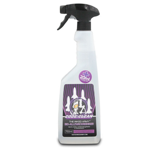 THE INKED ARMY - Code Clean - Special Cleaner - Tattoo Paint Remover for Work Surfaces - Biodegradable -  750 ml + 20 ml free