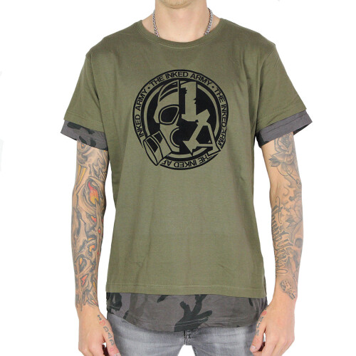 The Inked Army - Gents - Long Shaped Camo Inset Tee - Olive/Dark Camo