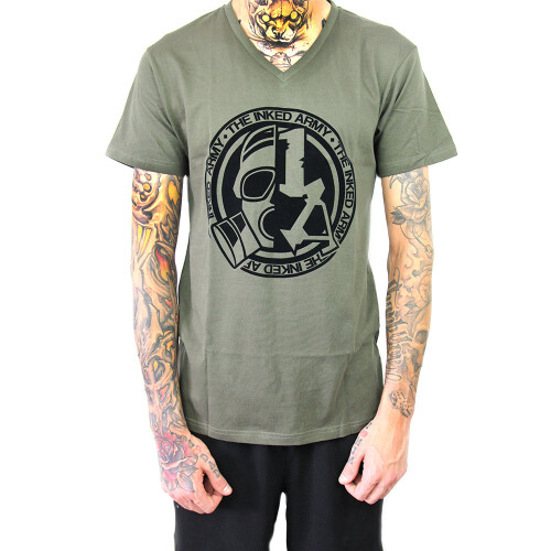 The Inked Army - Heren - T-Shirt V-hals - Olijf M
