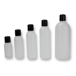 PET Plastic flessen - Wit met zwarte dop 50 ml