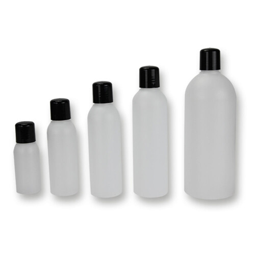 PET Plastic flessen - Wit met zwarte dop 250 ml