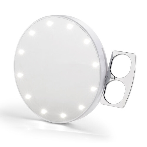RIKI SKINNY - SUPER FINE 5x - LED Makeup Spiegel mit Tragehalterung - Selfie Funktion Weiss