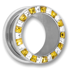 Flesh Tunnel - Stainless steel - Swarovski Crystal -...