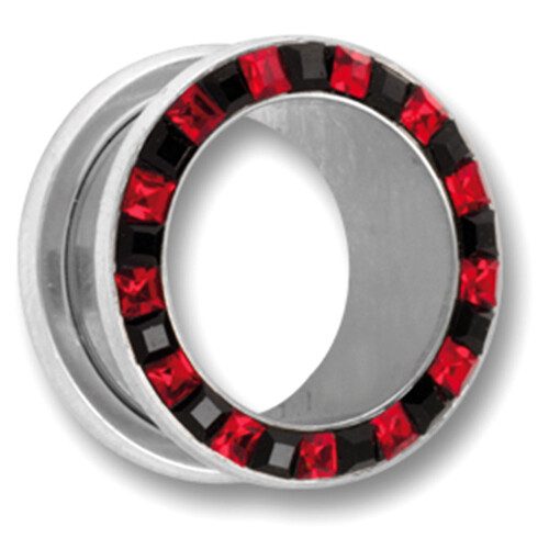 Flesh Tunnel - Stainless steel - Swarovski Crystal - black-red