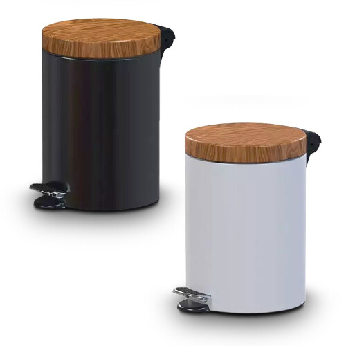 ALDA - pedaalemmer - Roestvrijstalen afvalemmer met houten deksel - 5 liter