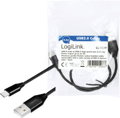 Replacement cable - Logilink USB-A to USB-C male - 0.3 m