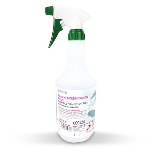 UNIGLOVES - Ontsmettingsspray voor oppervlakken PLUS - Groene appel - 1000 ml (incl. sproeikop)