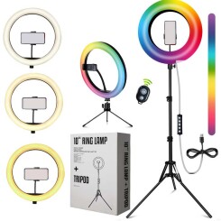 SWAVGO - 10 Zoll RGB Ring Lampe mit 63 Zoll Stativ