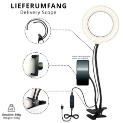 SWAVGO - 6 inch ring lamp with table clamp, 1x smartphone...