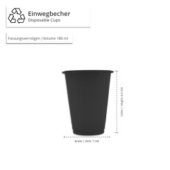 Mundspülbecher - Einmalbecher 180 ml 50 Stück/Pack - Schwarz