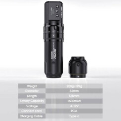 DRAGONHAWK - Wireless Tattoo Pen - Mast Fold Pro - Black - 2x Battery