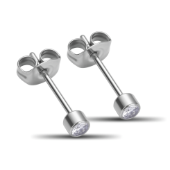 Ohrläppchen Stecker - runder Kristall - 0,8 mm x 11 mm