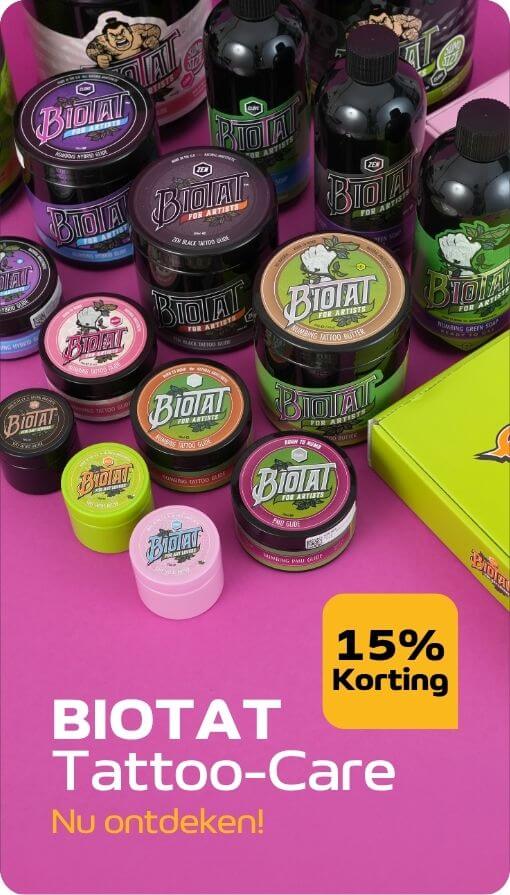 BIOTAT tattoo verzorging producten met 15 procent korting voor verzorging en nazorg van tattoos
